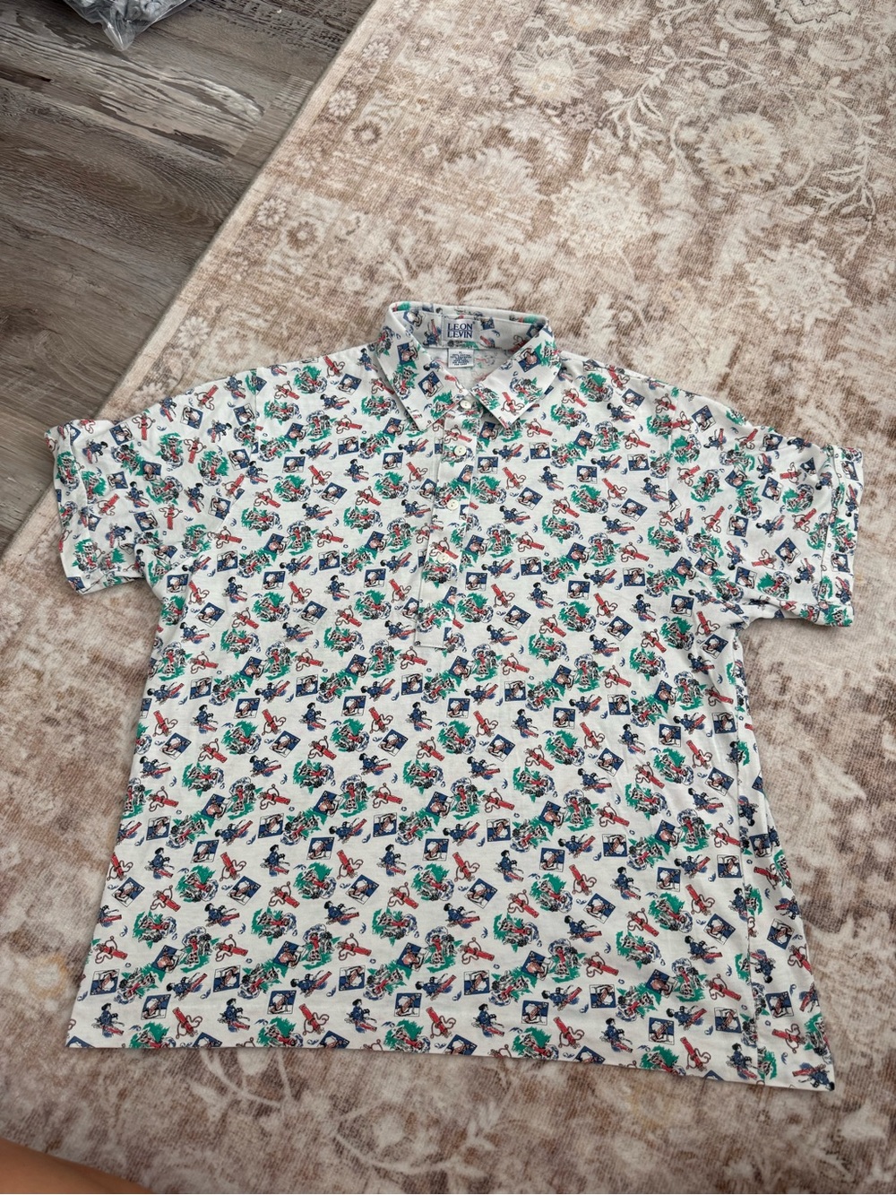 Leon Levin Vintage 90s Novelty Sports Print Polo Shirt XL